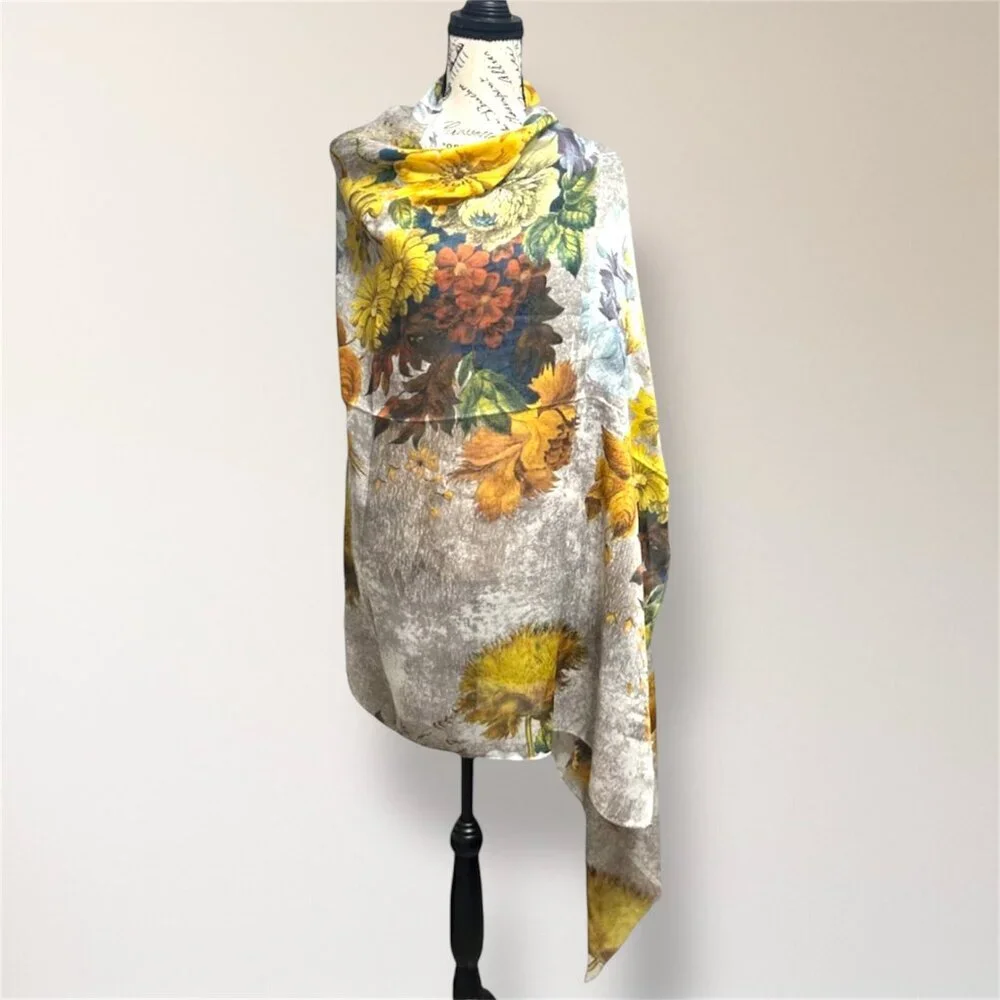 Floral Yellow & Gray Women's Scarf Wrap